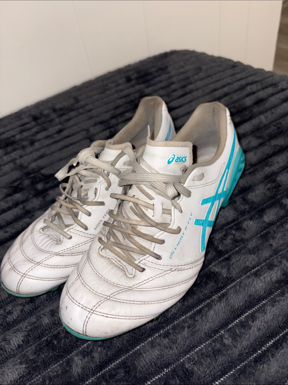 DS Light X- Fly JAPAN Asics White and Teal Soccer Cleats K Leather